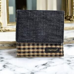 Vintage Longaberger Homestead Cloth Wallet Black Beige Checker Unisex Tri-fold